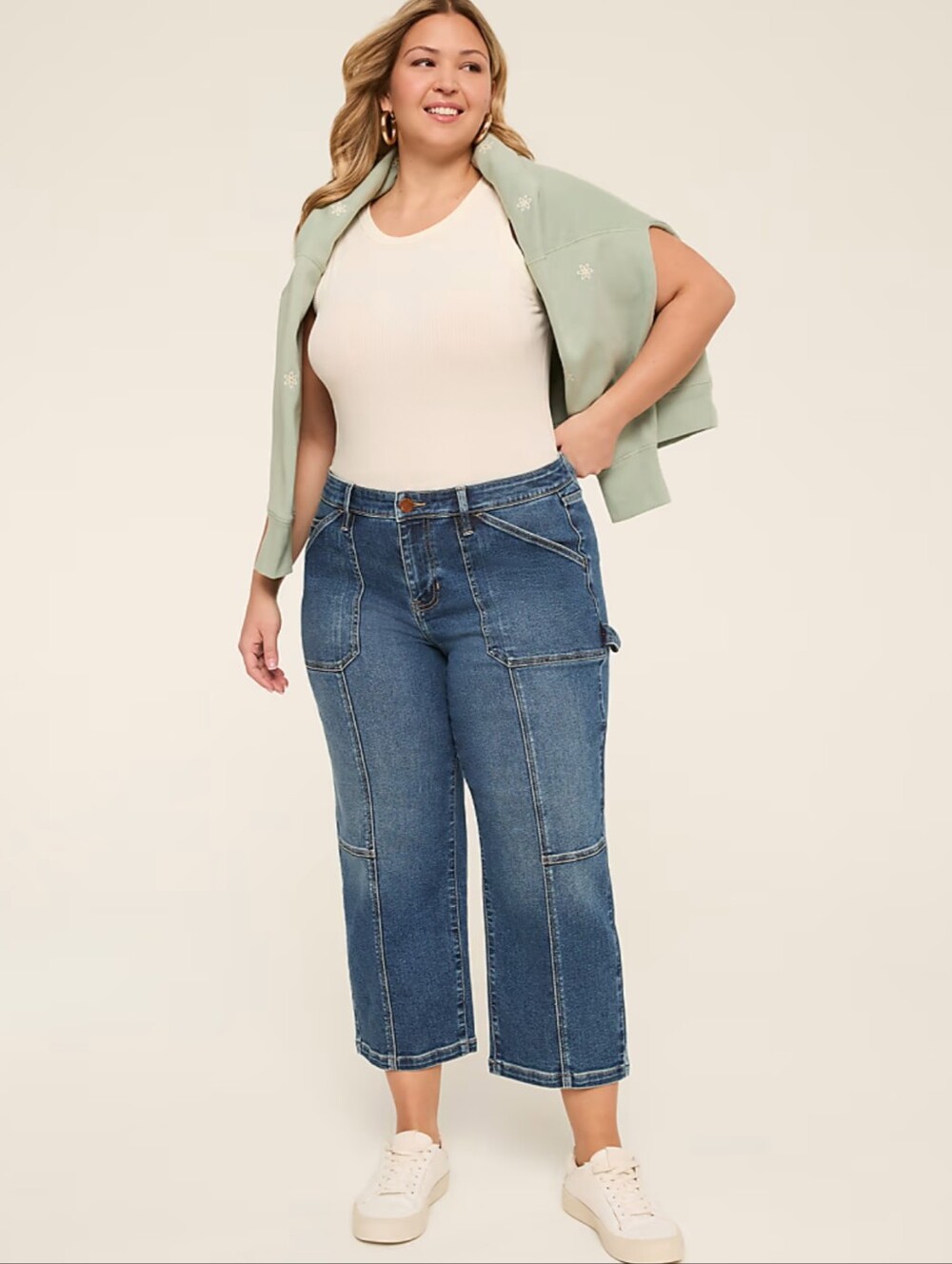 Plus High-Rise Carpenter Cropped Jeans - Blue
